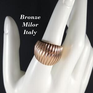 Vintage Bronze Italy Wide Ribbed Ring, US Size 7